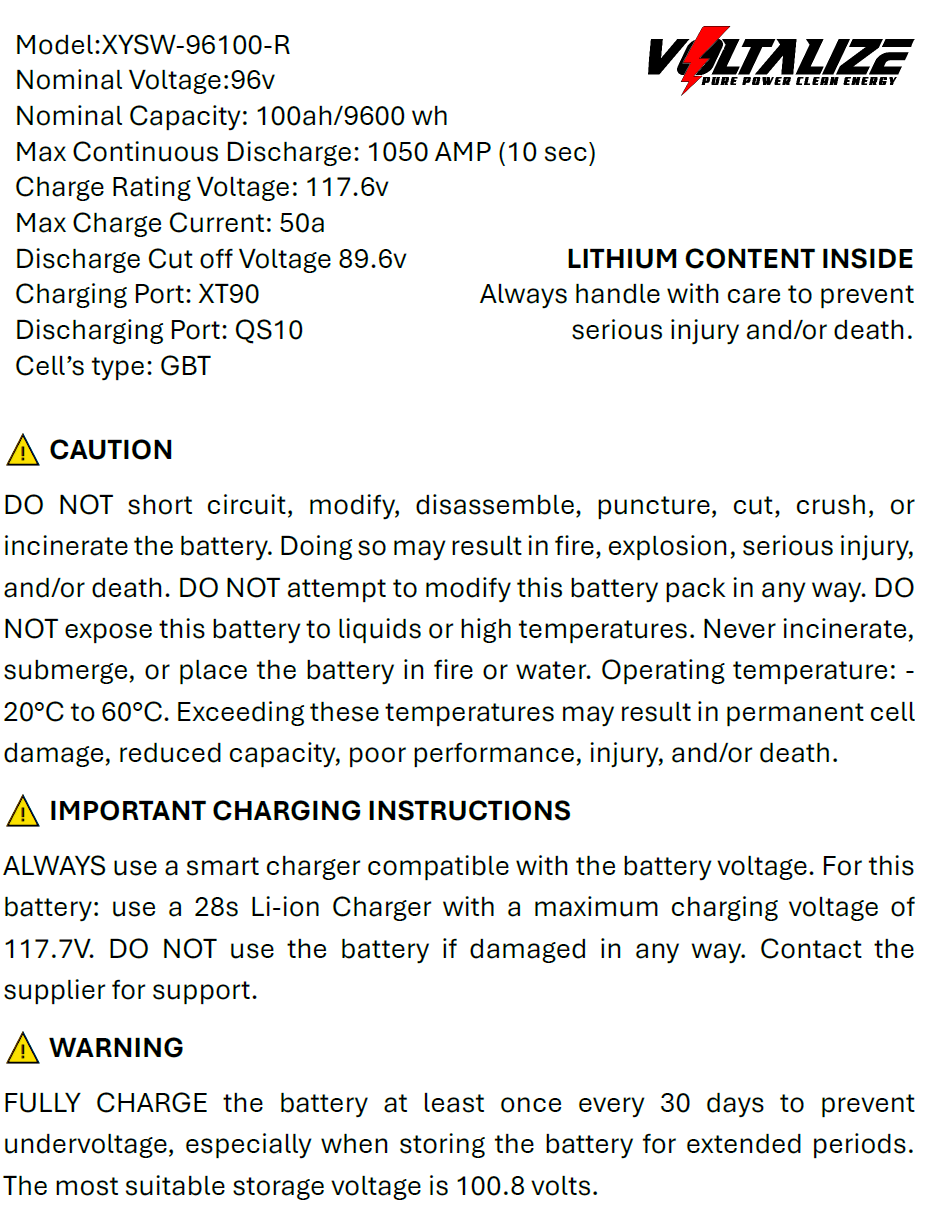 96v100ah - 1050amps peak BMS - 1800amps peak bypass